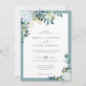 Invitation Mariage chic eucalyptus verdure blanc fleurs (Devant)