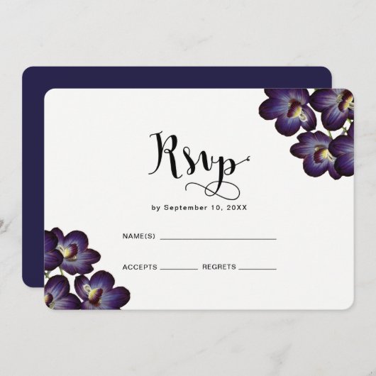 Invitation Mariage Chic Féminin Fleurs Violettes Rsvp (Devant / Derrière)