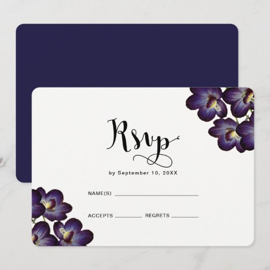 Invitation Mariage chic féminin floral violet Rsvp (Devant / Derrière)