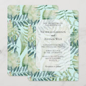 Invitation Mariage chic feuilles vertes tropicales menthe (Devant / Derrière)