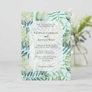 Invitation Mariage chic feuilles vertes tropicales menthe