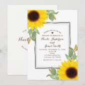 Invitation Mariage Chic Fleurs de Tournesol Blanc Salle (Devant / Derrière)