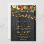 Invitation Mariage chic floral rustique avec code QR en bois (Devant)