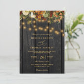Invitation Mariage chic floral rustique avec code QR en bois (Debout devant)