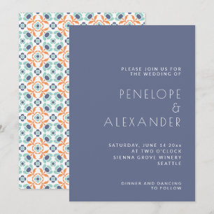 Invitation Mariage Chic Géométrique Minimaliste Bleu Élégant