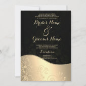 Invitation Mariage chic glamour Noir Or Floral Damask (Devant)