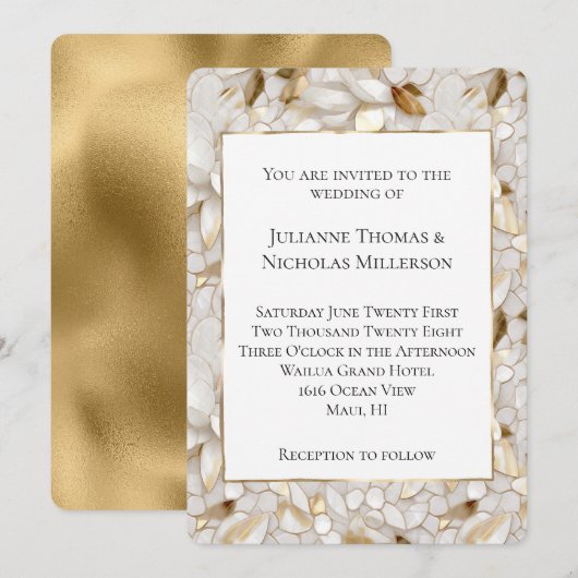 Invitation Mariage Chic Gold Glam White Lotus Flowers (Devant / Derrière)