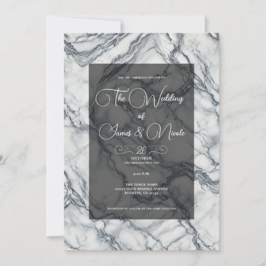 Invitation Mariage chic gris et blanc tendance marbre glamour (Devant)