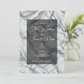 Invitation Mariage chic gris et blanc tendance marbre glamour (Debout devant)