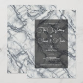 Invitation Mariage chic gris et blanc tendance marbre glamour (Devant / Derrière)