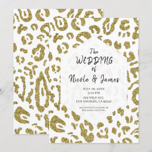Invitation Mariage Chic Léopard Guépard Blanc Paillettes Doré