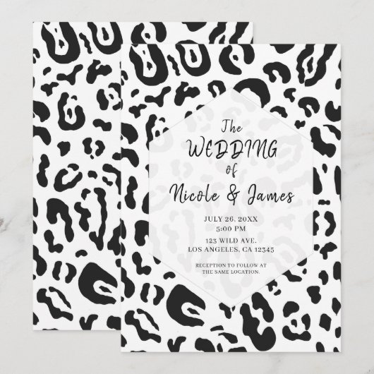 Invitation Mariage chic léopard guépard noir et blanc (Devant / Derrière)
