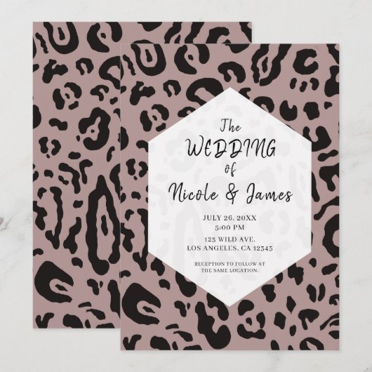 Invitation Mariage Chic Léopard Tachet Noir & Blanc Invit (Devant / Derrière)