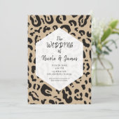 Invitation Mariage chic marron et noir avec imprimé guépard (Debout devant)