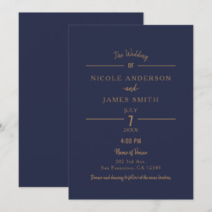 Invitation Mariage chic minimaliste propre classique bleu mar