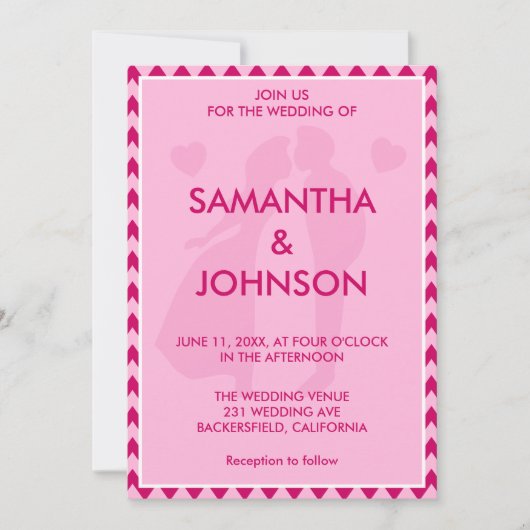 Invitation Mariage Chic Minimaliste Rose Pâle Chevron (Devant)