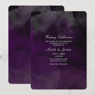 Invitation Mariage chic moderne aquarelle humeur prune pourpr
