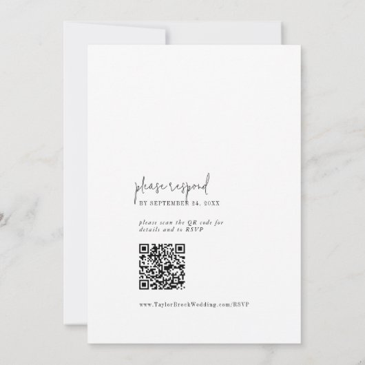 Invitation Mariage chic moderne avec monogramme QR code noir (Dos)