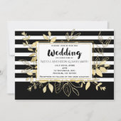 Invitation Mariage chic moderne botanique noir et or (Devant)
