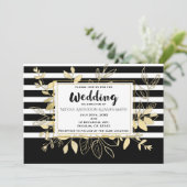 Invitation Mariage chic moderne botanique noir et or (Debout devant)