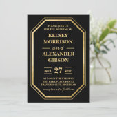 Invitation Mariage chic moderne Elegant Black Gold Glam (Debout devant)
