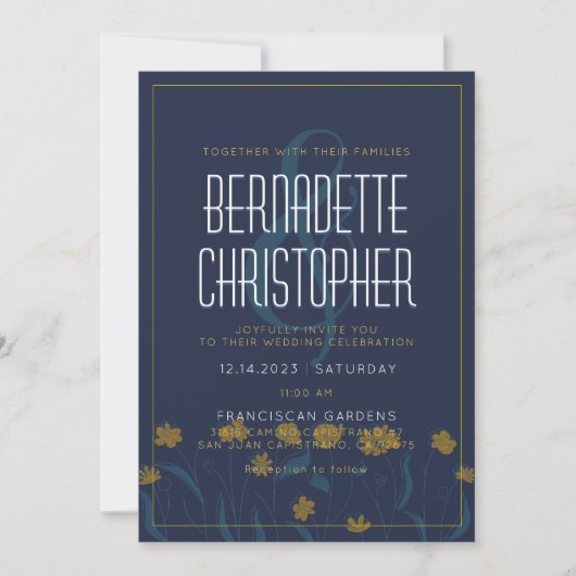 Invitation Mariage Chic Moderne Élégant Simple Bleu Jaune (Devant)