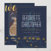 Invitation Mariage Chic Moderne Élégant Simple Bleu Jaune (Devant / Derrière)