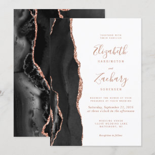 Invitation Mariage chic moderne en noir et or rose agate