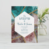 Invitation Mariage Chic Moderne Glam Rust Blush Sarcelle & Or (Debout devant)