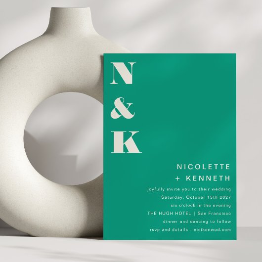 Invitation Mariage Chic Moderne Monogramme Gras Vert Émeraude