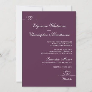 Invitation Mariage chic moderne prune gras