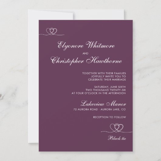 Invitation Mariage chic moderne prune gras (Devant)