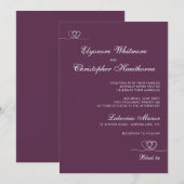 Invitation Mariage chic moderne prune gras (Devant / Derrière)