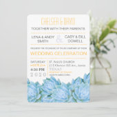 Invitation Mariage chic moderne succulent bleu et jaune (Debout devant)