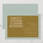 Invitation Mariage chic moderne typographie bleu et olive (Devant / Derrière)