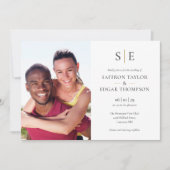 Invitation Mariage Chic Monogramme Noir Et Or 2 Photos (Devant)