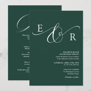 Invitation Mariage Chic Monogramme Tout En Un Vert Émeraude
