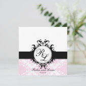 Invitation Mariage Chic Monograms Inviter Blanc Rose Damask (Debout devant)