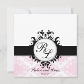 Invitation Mariage Chic Monograms Inviter Blanc Rose Damask (Devant)