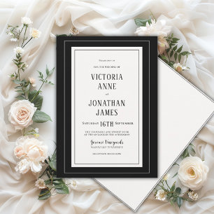 Invitation Mariage chic noir et crème élégant