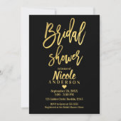 Invitation Mariage Chic Or Feuille Noir Écriture Moderne (Devant)