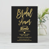 Invitation Mariage Chic Or Feuille Noir Écriture Moderne (Debout devant)