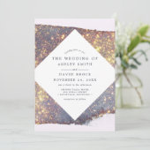 Invitation Mariage Chic Pailleté Or Violet Iridescent (Debout devant)