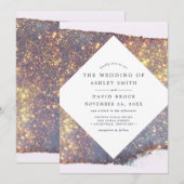 Invitation Mariage Chic Pailleté Or Violet Iridescent (Devant / Derrière)