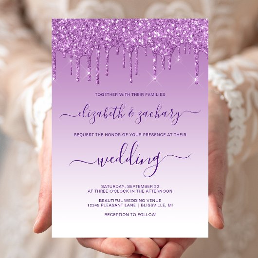 Invitation Mariage Chic Pailleté Violet