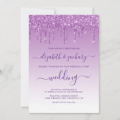 Invitation Mariage Chic Pailleté Violet (Devant)