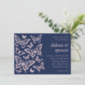 Invitation Mariage chic papillon | Blush Pink et Navy Blue (Debout devant)