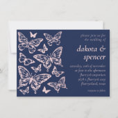Invitation Mariage chic papillon | Blush Pink et Navy Blue (Devant)