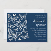 Invitation Mariage chic papillon | Navy Blue and Silver Grey (Devant)