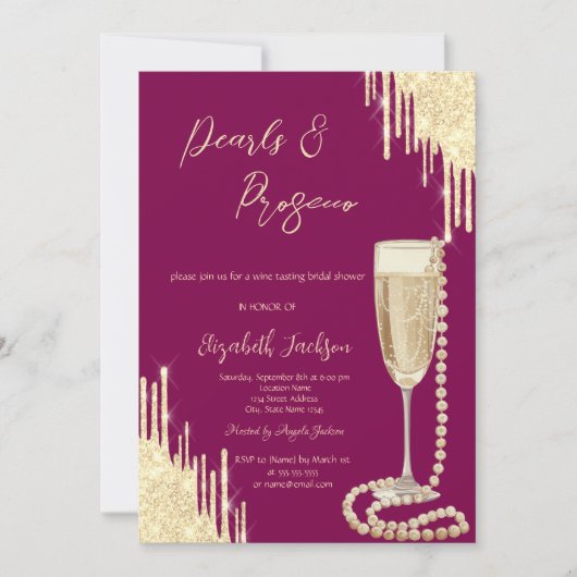 Invitation Mariage Chic Perles Prosecco Dégustation (Devant)